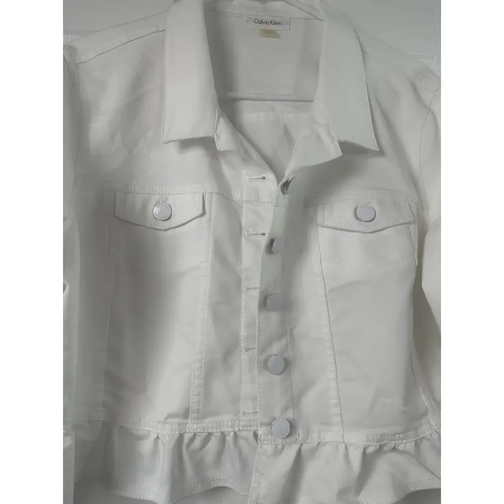 Calvin Klein Ruffle-Hem Jacket - White - Size XL - Picture 5 of 7